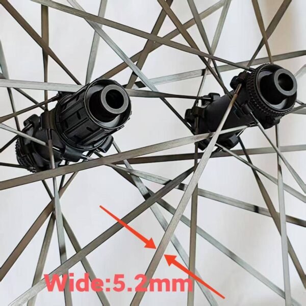 Wheelset with carbon fiber spokes, 48mm front wheel, 58mm rear wheel